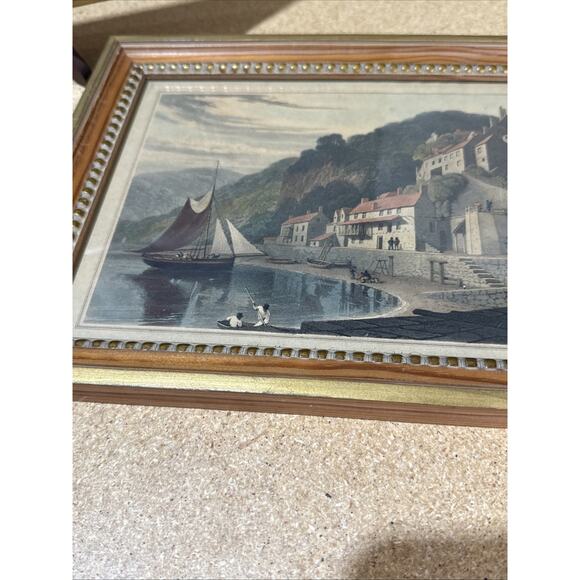 Pair Antique Hand-Colored Engravings Clovelly & Wigton Galloway Framed 12.5x9.5 - Picture 4 of 12